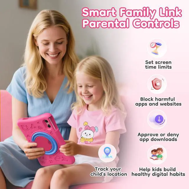 Alt view image 4 of 5 - SVITOO Kids Tablet 10 Inch, Android 14 Toddler Tablet with Parental Controls, Octa-Core 12GB Ram 128GB ROM Expandable, Dual Camera,6000mah GPS WiFi, Shockproof Eva Case Pink