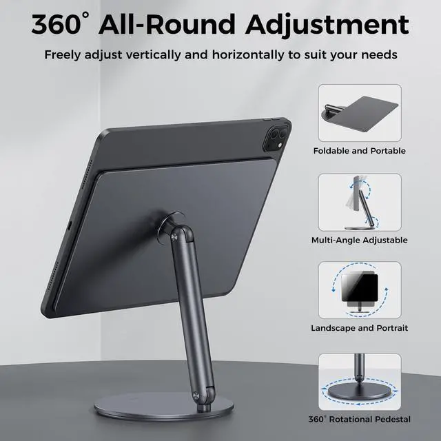 Alt view image 4 of 5 - BENKS Magnetic iPad Stand for iPad Pro 11'' M5/M4 (2025/2024), Adjustable 360° Rotating Base, Foldable Aluminum Holder for Desk, Office & Home Use