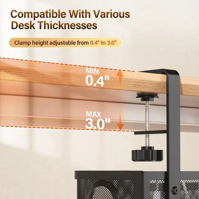 Alt view image 3 of 5 - [Upgraded] 2 Pack Under Desk Cable Management Tray, Cinati Cord Organizers for Table Thickness up to 3", 16" Wire Organization with Clamp No Drill, Cable Management Box for Office - No Damage to Desk