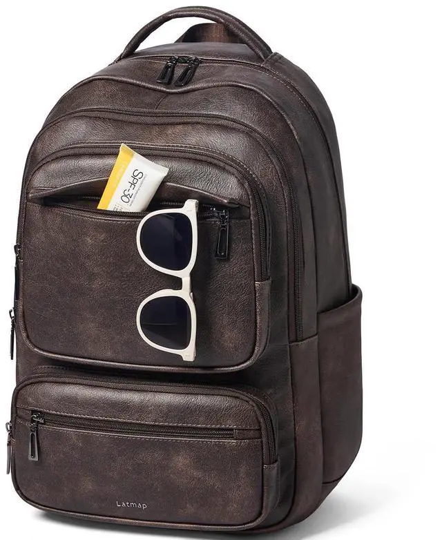 Main image of LATMAP 43L Backpack Purse For Women Leather Shoulder Diaper Bookbag Tote 17 16 15.6 Inch Laptop Bag Handbags For Travel Work College Large Coffee Color