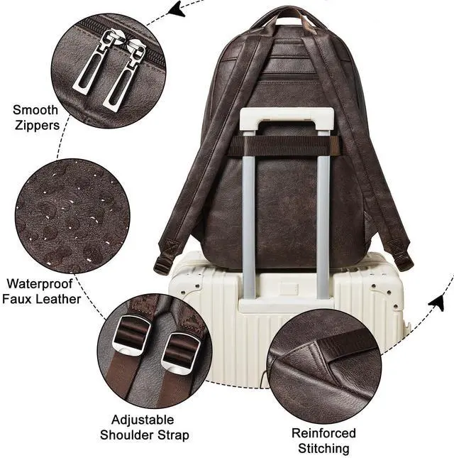 Alt view image 5 of 5 - LATMAP 43L Backpack Purse For Women Leather Shoulder Diaper Bookbag Tote 17 16 15.6 Inch Laptop Bag Handbags For Travel Work College Large Coffee Color