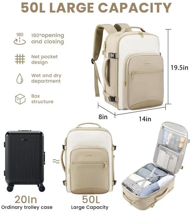 Alt view image 3 of 5 - LOVEVOOK 50L Large Travel Backpack for Women Men Fits 17 Inch Laptop, Carry on Backpack for Traveling on Airplane, Personal Item Bag Airline Approved, Business Causal Weekender Backpacks