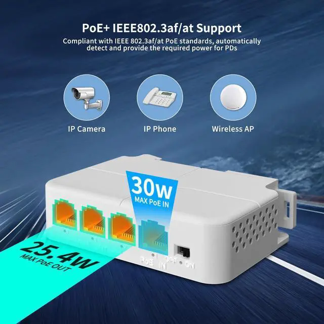Alt view image 3 of 5 - 1 in 3 Out Gigabit PoE Extender, NICGIGA 3 Port PoE Repeater 100 Meters(328 ft),IEEE 802.3af/at Power Over Ethernet PoE Splitter to 3 PoE Devices Like IP Cameras, IP Phone, Wireless AP