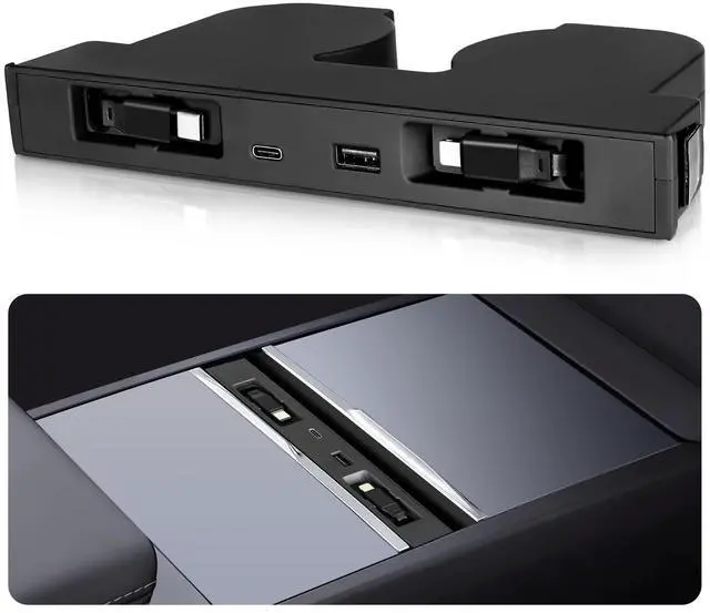 Main image of DGXWLLW USB Hub for Tesla Model Y Juniper 2025 2026 Model 3 Highland 2024 2025 with Sunken Design, 99W 4 in 1 Multi Ports Fast Charger with Retractable Cable Docking Station fit Center Console Adapter