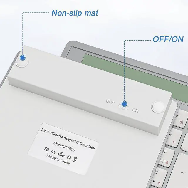 Alt view image 5 of 5 - Rechargeable Wireless Number Pad for Laptop - 2-in-1 Dual Bluetooth & Wired Numeric Keypad with Calculator Display, 34 Keys Slim Portable Numpad for PC, MacBook, Tablet - Fast Data Entry & Accounting