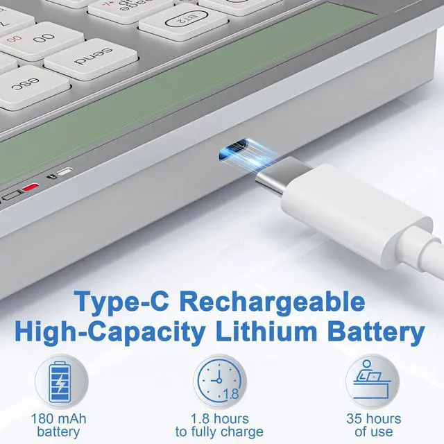 Alt view image 3 of 5 - Rechargeable Wireless Number Pad for Laptop - 2-in-1 Dual Bluetooth & Wired Numeric Keypad with Calculator Display, 34 Keys Slim Portable Numpad for PC, MacBook, Tablet - Fast Data Entry & Accounting