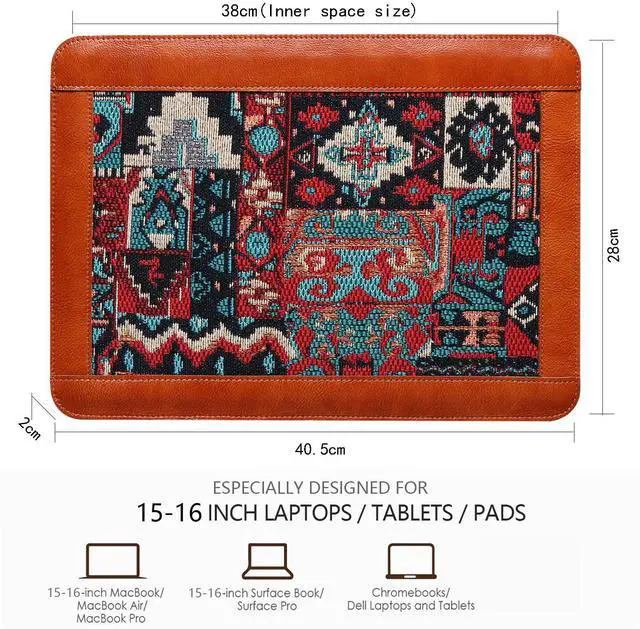 Alt view image 2 of 5 - CPNVWA Genuine Leather Laptop Sleeve Compatible with MacBook 16 M4 M3 M2 M1 Pro/Max  MacBook Air 15 M4 M3 M2, 15" - 16" Laptops Protective Cover,Brown