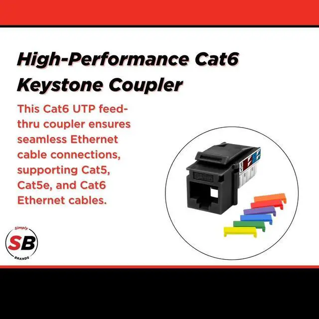 Alt view image 5 of 5 - Simply45 Cat6 UTP 90-degree Keystone with 6-Color Snap-On ID Bars Included - 110 Style, Black, 25 Pack - Dust Cover, IDC Cap, UL Listed - S45-3690B-25
