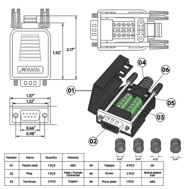 Alt view image 2 of 5 - YIOVVOM DB9 Breakout Connector, Female 9 pin RS232 connectors, Solderless D-SUB RS485 Serial Adapter Module Board with Screw Terminals, Case, Long Bolts 10 PCS