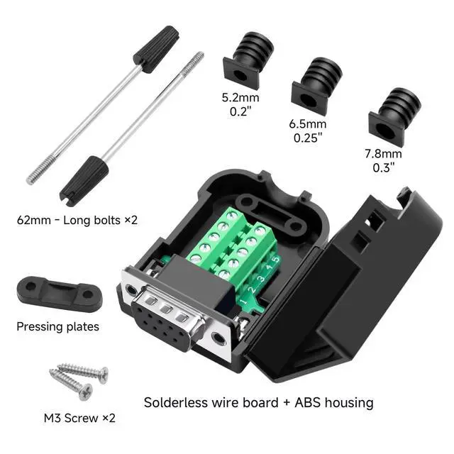 Alt view image 3 of 5 - YIOVVOM DB9 Breakout Connector, Female 9 pin RS232 connectors, Solderless D-SUB RS485 Serial Adapter Module Board with Screw Terminals, Case, Long Bolts 10 PCS