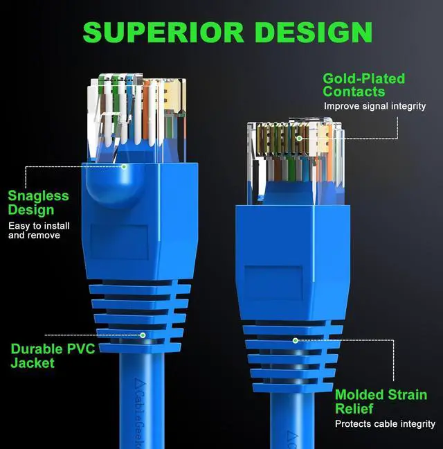 Alt view image 3 of 5 - CableGeeker Cat 6 Patch Cables 1 ft (24-Pack) - Cat 6 Ethernet Cable, Snagless RJ45, Cat 5e Cat6 Patch Cable, Cat 6 Cable, 1 Foot Cat6 Ethernet Cables, Network Cable, Internet Cable - 1 Feet Blue
