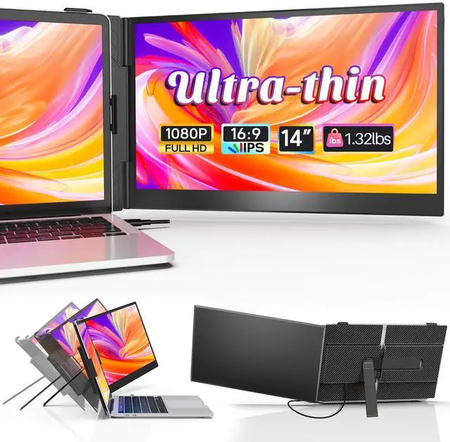 Main image of 14" Laptop Screen Extender Ultra-Thin, Lightweight Portable Dual Laptop Monitor Extender with Speaker, FHD 1080P Travel Display, Plug & Play, HDMI/USB-A/Type-C for Laptops, Works with Win/Mac/Android