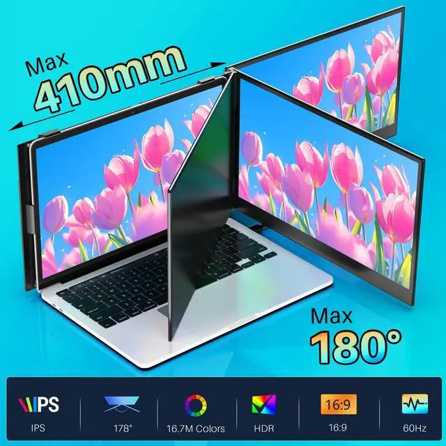 Alt view image 3 of 5 - 14" Laptop Screen Extender Ultra-Thin, Lightweight Portable Dual Laptop Monitor Extender with Speaker, FHD 1080P Travel Display, Plug & Play, HDMI/USB-A/Type-C for Laptops, Works with Win/Mac/Android