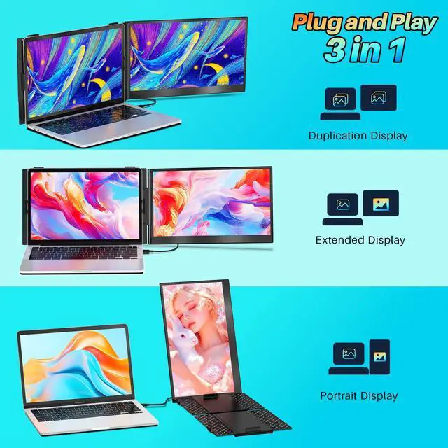 Alt view image 4 of 5 - 14" Laptop Screen Extender Ultra-Thin, Lightweight Portable Dual Laptop Monitor Extender with Speaker, FHD 1080P Travel Display, Plug & Play, HDMI/USB-A/Type-C for Laptops, Works with Win/Mac/Android