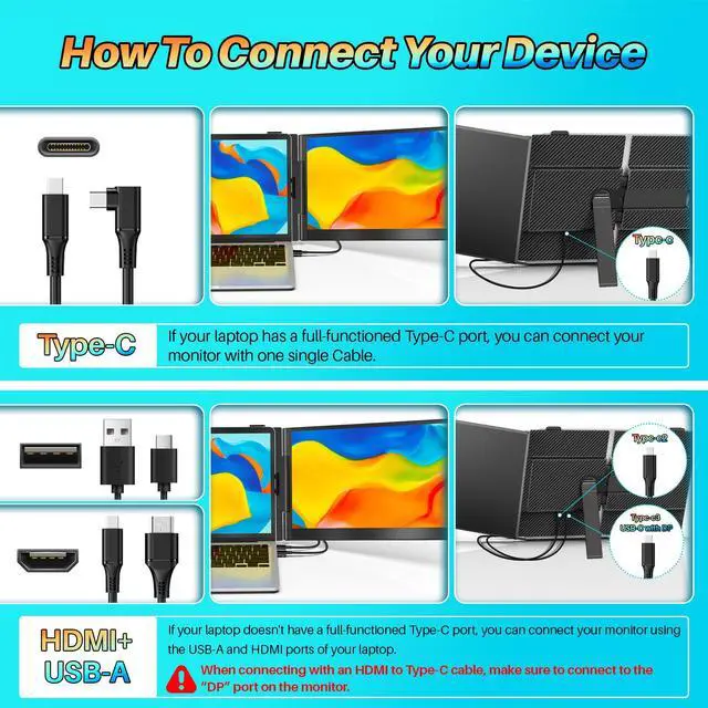 Alt view image 5 of 5 - 14" Laptop Screen Extender Ultra-Thin, Lightweight Portable Dual Laptop Monitor Extender with Speaker, FHD 1080P Travel Display, Plug & Play, HDMI/USB-A/Type-C for Laptops, Works with Win/Mac/Android