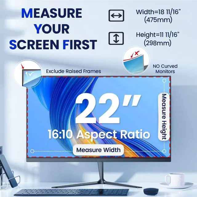 Alt view image 2 of 5 - Magnetic 22 Inch Privacy Screen for Frameless Computer Monitor 16:10 Aspect Ratio,Hanging Blue Light Screen Protector Eye Protection Anti-Spy Shield, 22in Removable Privacy Filter