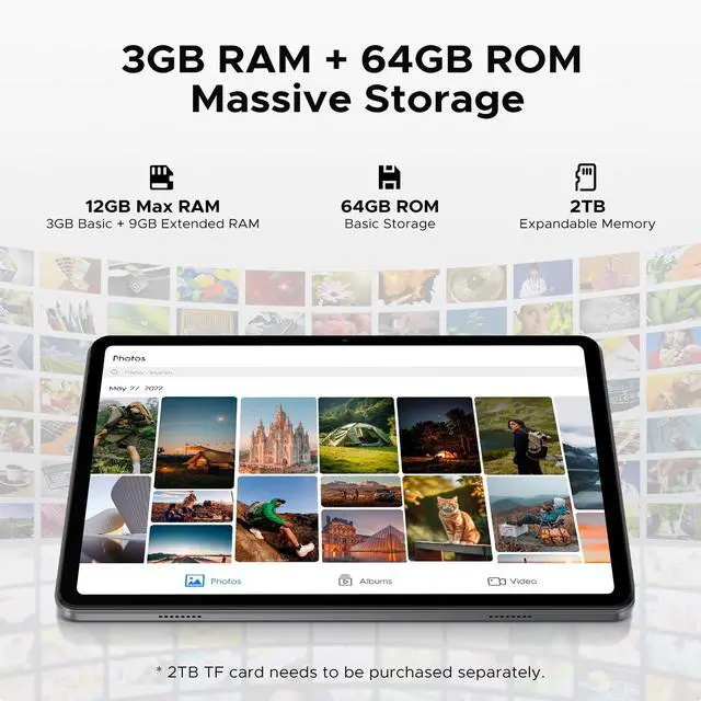 Alt view image 5 of 5 - DOOGEE Tab A9 Android 15 Tablet,10 inch Tablet,Quad Core CPU Android Tablets,12GB+64GB,800x1280 Resolution,6580mAh Large Battery,Dual Speakers,8MP+5MP,OTG/Face Unlock Grey