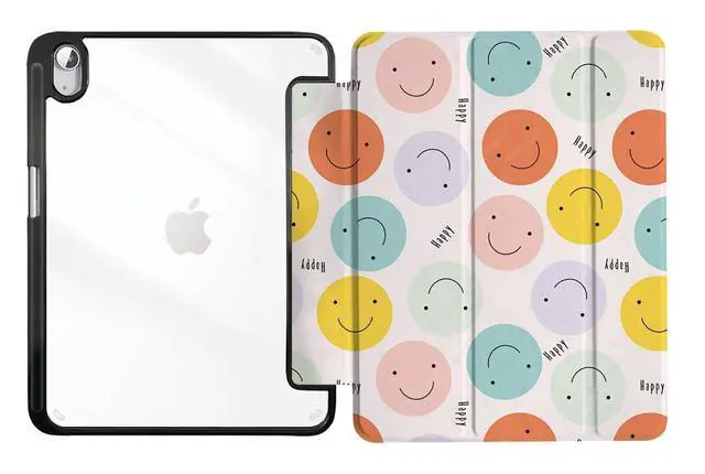 Alt view image 2 of 5 - Trizoanic for iPad 11th/10th Gen Case 2025/2022 | Slim Cover w/Auto Wake, 2-Stand & Pencil Slot, Anti-Yellow Clear, Smiley Face