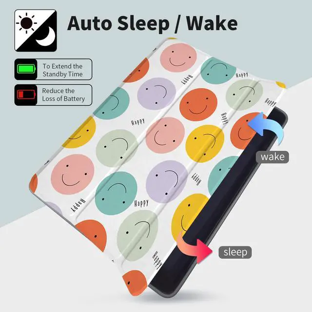 Alt view image 3 of 5 - Trizoanic for iPad 11th/10th Gen Case 2025/2022 | Slim Cover w/Auto Wake, 2-Stand & Pencil Slot, Anti-Yellow Clear, Smiley Face