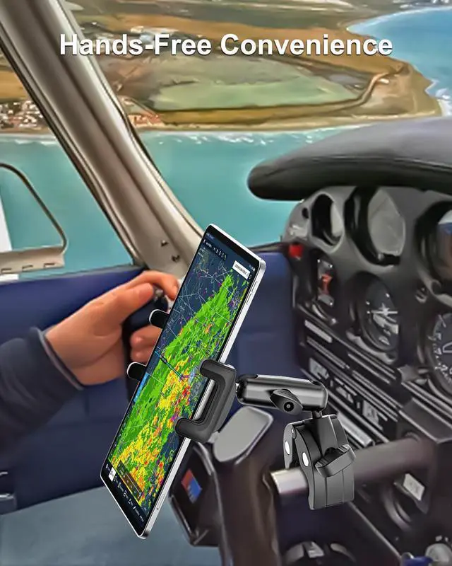 Alt view image 2 of 5 - Dosvsi Tablet Yoke Mount, iPad Yoke Clamp Mount for Aircraft, 360° Adjustable Metal Arm Aviation Trainer Tablet Holder for iPad Pro 13 12.9 11, iPad Air Mini, Galaxy tab, iPhone, 4-13" Device