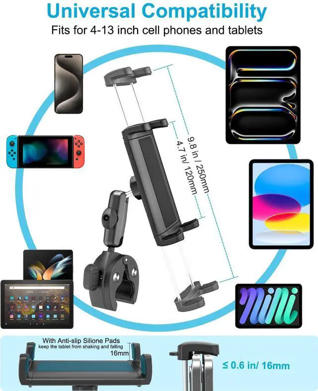 Alt view image 3 of 5 - Dosvsi Tablet Yoke Mount, iPad Yoke Clamp Mount for Aircraft, 360° Adjustable Metal Arm Aviation Trainer Tablet Holder for iPad Pro 13 12.9 11, iPad Air Mini, Galaxy tab, iPhone, 4-13" Device