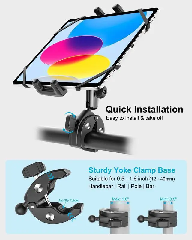 Alt view image 4 of 5 - Dosvsi Tablet Yoke Mount, iPad Yoke Clamp Mount for Aircraft, 360° Adjustable Metal Arm Aviation Trainer Tablet Holder for iPad Pro 13 12.9 11, iPad Air Mini, Galaxy tab, iPhone, 4-13" Device