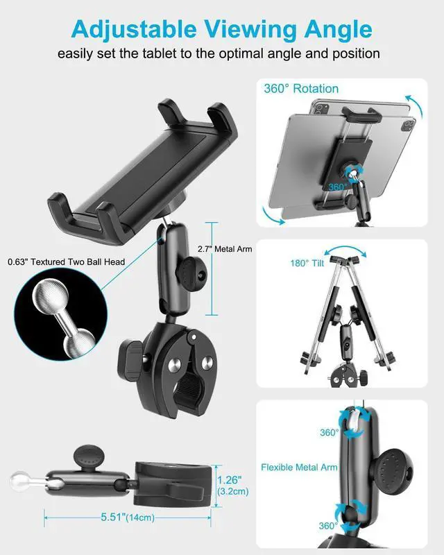 Alt view image 5 of 5 - Dosvsi Tablet Yoke Mount, iPad Yoke Clamp Mount for Aircraft, 360° Adjustable Metal Arm Aviation Trainer Tablet Holder for iPad Pro 13 12.9 11, iPad Air Mini, Galaxy tab, iPhone, 4-13" Device