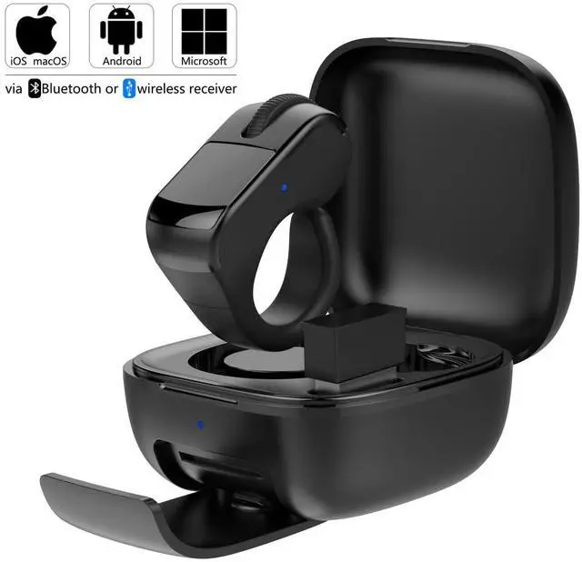 Alt view image 2 of 5 - ByteWave Bluetooth Ring Mouse with USB Receiver, touchpad Control & Rechargeable case. Works with PC, Laptop, Tablet & Mobile. Compact, Wearable Design for Scrolling, clicking & Navigating (Black)