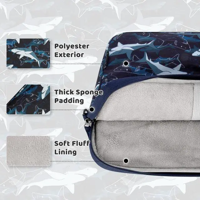 Alt view image 3 of 5 - Choco Mocha Kids Tablet Sleeve Bag for Boys, 12.5 Inch Tablet Carrying Case for Fire 7 8 10 HD 8 10, Chromebook, Kindle Kids Edition, iPad Bag for Kid, Shark Navy Blue