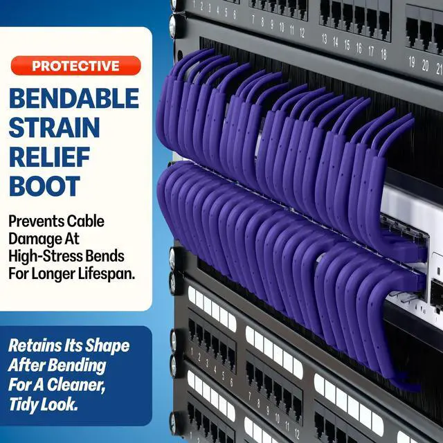 Alt view image 3 of 5 - Everest Ultra Slim Cat6a Ethernet Patch Cables 6ft (10-Pack) Purple - 10GB Cat 6a Patch Cable - Bendable, Flexible & Thin Ethernet Cable - Space Saving 32AWG 550MHZ Cat6a Cables - 100% Copper Wires