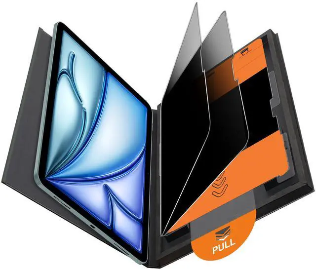 Main image of OMOTON 2 Pack Privacy Screen Protector for iPad Air 13 Inch M3/M2 (7th/6th Generation, 2025/2024), Anti-Spy Tempered Glass with Easy Installation Tray, Case Friendly/Apple Pencil Support