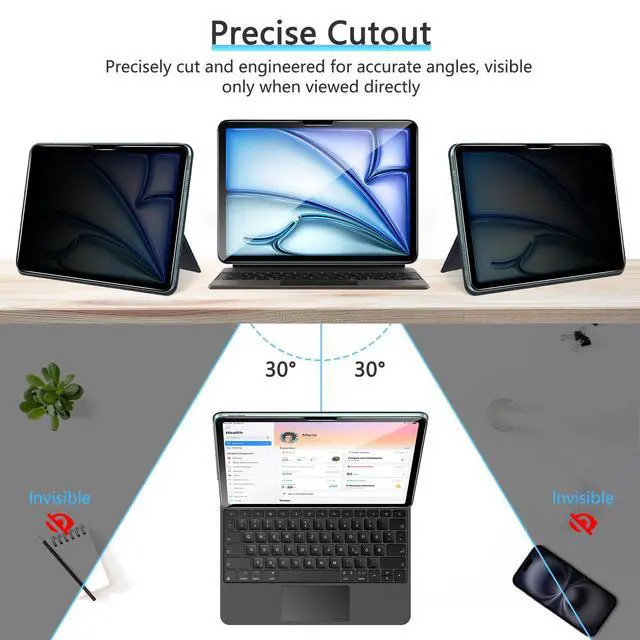 Alt view image 5 of 5 - OMOTON 2 Pack Privacy Screen Protector for iPad Air 13 Inch M3/M2 (7th/6th Generation, 2025/2024), Anti-Spy Tempered Glass with Easy Installation Tray, Case Friendly/Apple Pencil Support