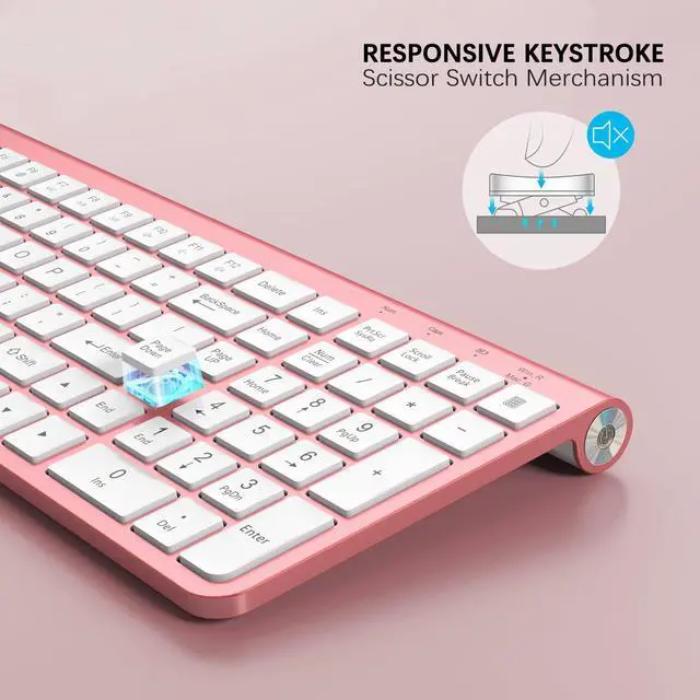 Alt view image 2 of 5 - JOYACCESS Pink Wireless Keyboard,USB & Type C 2-in-1 Receiver, Full-Sized Ergonomic Computer Keyboard with Cover,Compatible with Windows/Mac/PC/Laptop