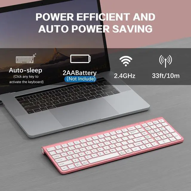 Alt view image 4 of 5 - JOYACCESS Pink Wireless Keyboard,USB & Type C 2-in-1 Receiver, Full-Sized Ergonomic Computer Keyboard with Cover,Compatible with Windows/Mac/PC/Laptop