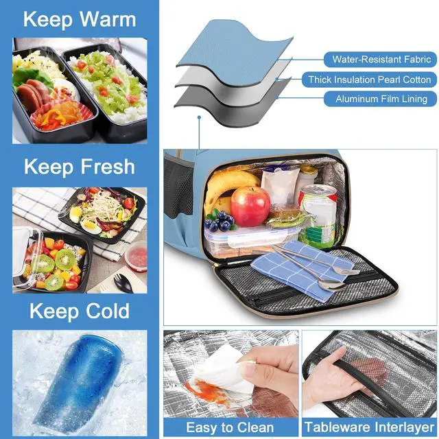 Alt view image 2 of 5 - MATEIN Lunch Backpack for Women Men, Water Resistant Insulated Backpack Cooler with 17 Inch Laptop Compartment, Padded Leak Proof Meal Prep Bookbag with Lunch Box for Commute Business Camping Hiking