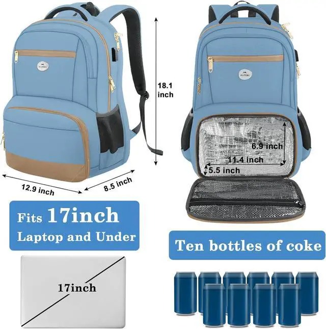 Alt view image 4 of 5 - MATEIN Lunch Backpack for Women Men, Water Resistant Insulated Backpack Cooler with 17 Inch Laptop Compartment, Padded Leak Proof Meal Prep Bookbag with Lunch Box for Commute Business Camping Hiking