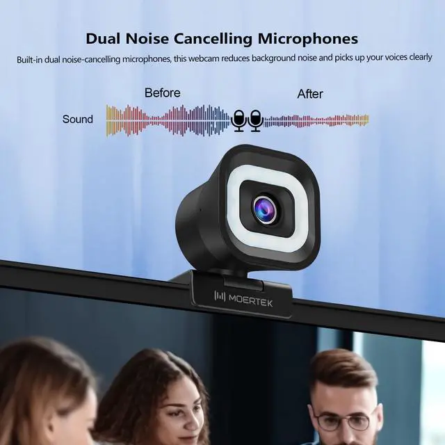 Alt view image 5 of 5 - 4K Webcam with 5-Level LED Light, 12MP Camera, USB Webcam with Dual Noise-canceling Microphones, PDAF Fast Auto Focus, Remote Control, 360° Rotation, Perfect for Live streaming, Online Meeting
