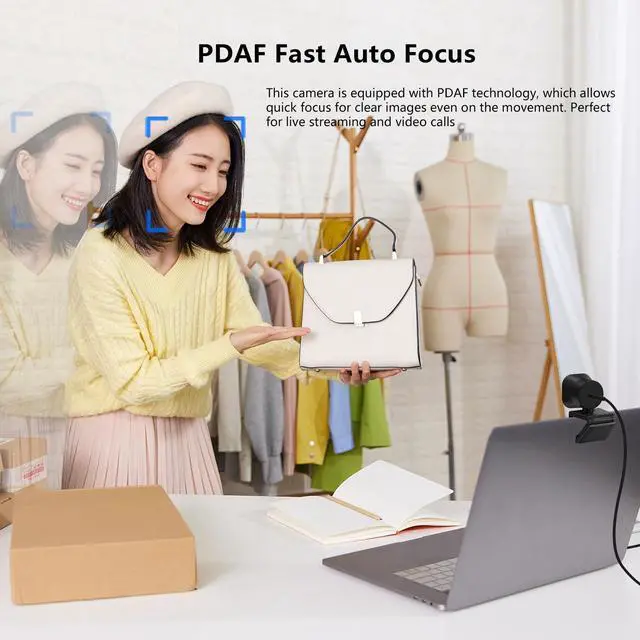 Alt view image 4 of 5 - 4K Webcam with 5-Level LED Light, 12MP Camera, USB Webcam with Dual Noise-canceling Microphones, PDAF Fast Auto Focus, Remote Control, 360° Rotation, Perfect for Live streaming, Online Meeting