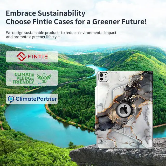 Alt view image 2 of 5 - Fintie Rotating Case for iPad Pro 13-inch (M5) 2025 / (M4) 2024 with Pencil Holder - 360 Degree Swiveling Protective Stand Cover with Auto Wake/Sleep, Cloudy Marble