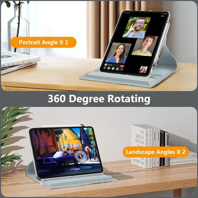 Alt view image 4 of 5 - Fintie Rotating Case for iPad Pro 13-inch (M5) 2025 / (M4) 2024 with Pencil Holder - 360 Degree Swiveling Protective Stand Cover with Auto Wake/Sleep, Cloudy Marble