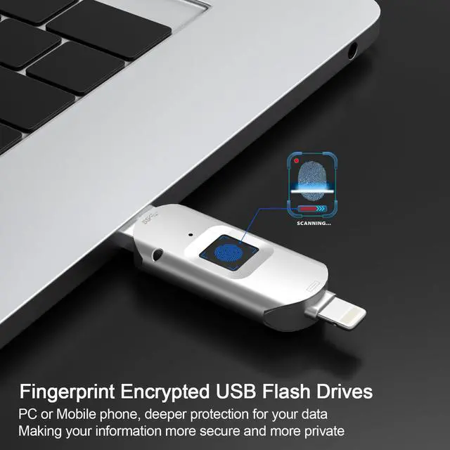 Alt view image 2 of 5 - Gousido for iPhone USB3.0 Encrypted Drive Drive External Storage Fingerprint Encryption USB Flash Drive for iPhone/iPad/iPadmini/Mac/PC USB3.0 Flash Drive 64GB
