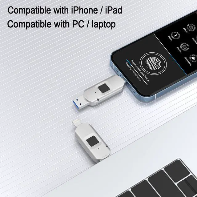 Alt view image 4 of 5 - Gousido for iPhone USB3.0 Encrypted Drive Drive External Storage Fingerprint Encryption USB Flash Drive for iPhone/iPad/iPadmini/Mac/PC USB3.0 Flash Drive 64GB