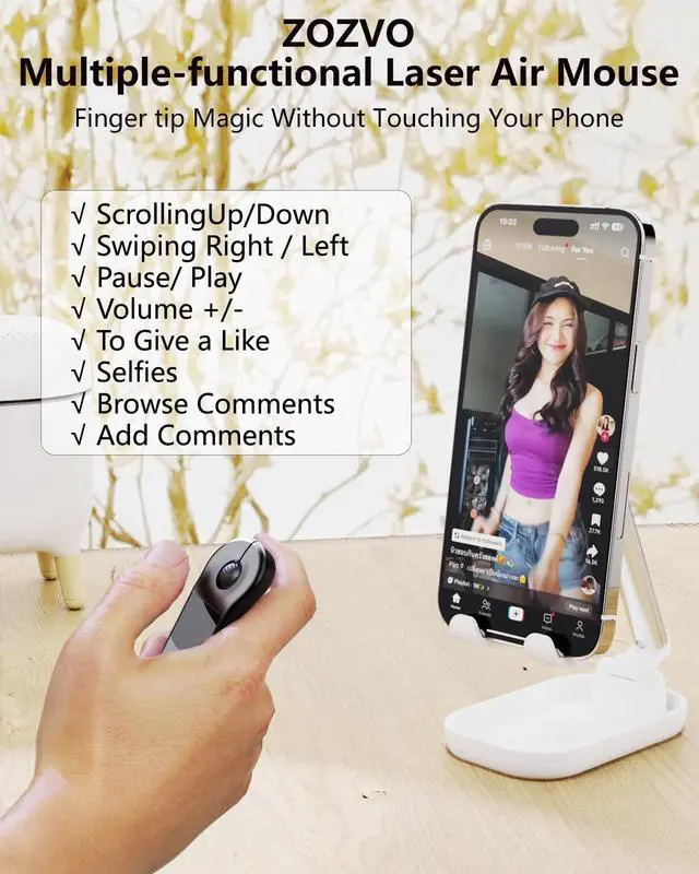 Alt view image 2 of 5 - ZOZVO Air Mouse Bluetooth Rechargeable Presenter with Touchpad, Remote Control for PowerPoint/Keynote/TikTok/Camera/Kindle App, Applicable for PC/iOS/Android (Black)