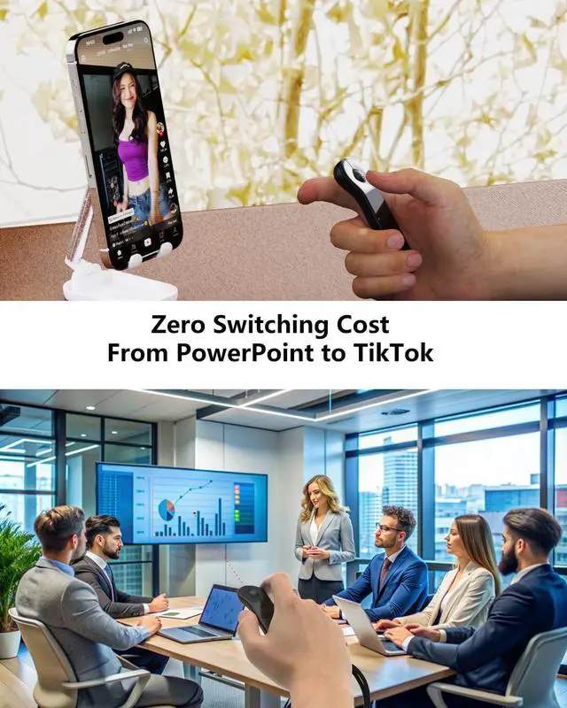 Alt view image 4 of 5 - ZOZVO Air Mouse Bluetooth Rechargeable Presenter with Touchpad, Remote Control for PowerPoint/Keynote/TikTok/Camera/Kindle App, Applicable for PC/iOS/Android (Black)