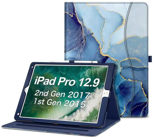 Main image of Fintie Multi-Angle Case, 2017/2015 iPad Pro 12.9 inch (Old Model) 1st & 2nd Gen Case - [Corner Protection] Folio Stand Cover with Pencil Holder & Pocket, Auto Wake/Sleep, Ocean Marble