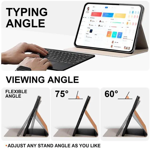 Alt view image 4 of 5 - XFYKJIN Case for iPad Pro 12.9 in 6th / 5th/ 4th /3th Gen 2022/2021/2020/2018, Leather Protective Shockproof Smart Cover Adjustable Stand - Auto Wake/Sleep and Multiple View Angles, Brown