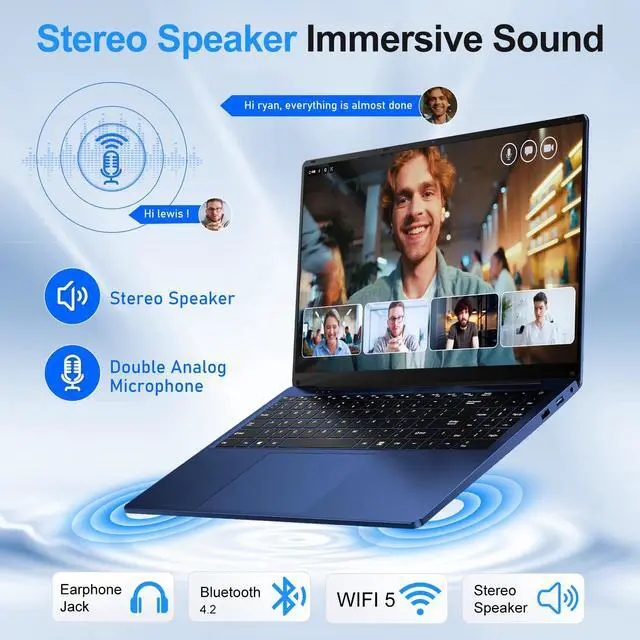 Alt view image 5 of 5 - 16 Inch Laptop Computer, Gaming Laptop 2025, 16GB RAM 512GB SSD, N150 Processor(Up to 3.6GHz), FHD 1920 * 1200, 180° Open, Backlit, BT4 WIFI5, Windows 11 Pro, 6000mAh/46.2Wh, Premium Navy