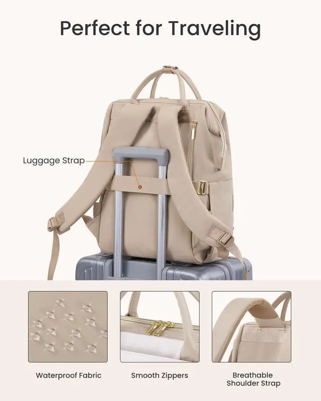 Alt view image 5 of 5 - LOVEVOOK Laptop Backpack for Women with Giant Tumbler Holder Pocket, 17 inch Travel Work Backpack Purse for Nurse Teacher, Waterproof School Bag College Bookbag Cute Casual Daypack for Girls Khaki