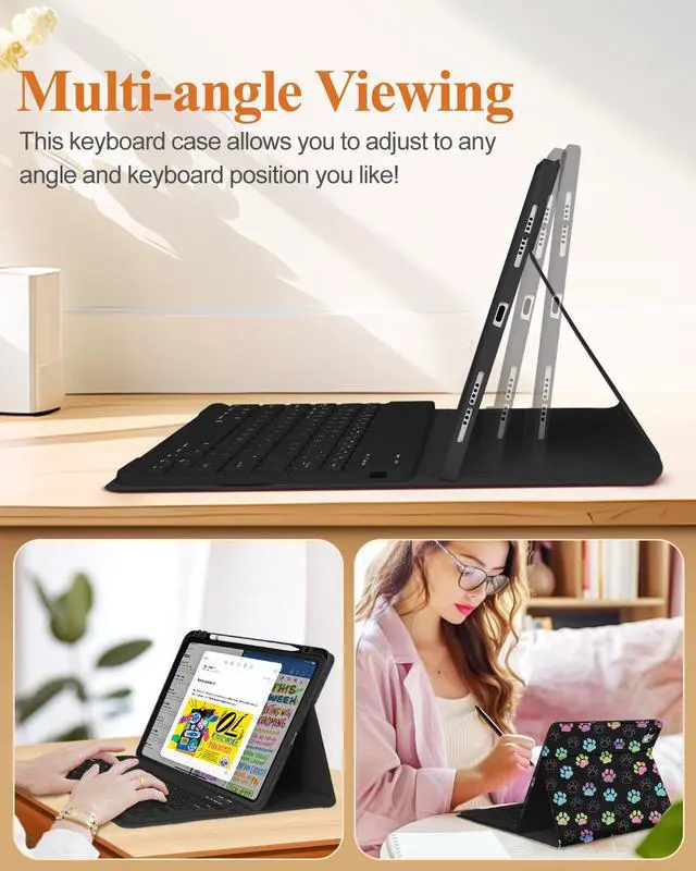 Alt view image 5 of 5 - Wazzasoft for iPad Pro 13 inch Case with Keyboard M4 - Pencil Holder Folio Women Girls Cute Kawaii Strawberry Unique Design for Apple Tablet Cover Pro 13 2024, Paw