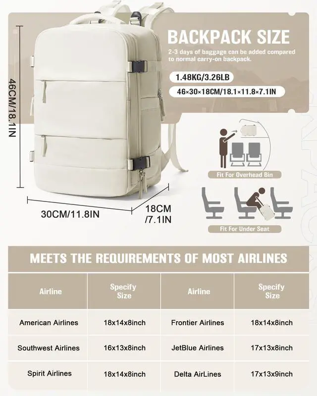 Alt view image 2 of 5 - VENATIN Vacuum Backpack Travel with pump,Flight Approved 18x14x8 Inches,Personal Item Travel Bag,Vacuum Seal Compression Backpack with Pump for Travel, 15.6 Inches Laptop Bag for Men,Beige